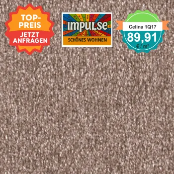 Teppich-Ausschnitt Vorwerk Celina 1Q17 erdbeere mit Preisschild 89,91 €/m²